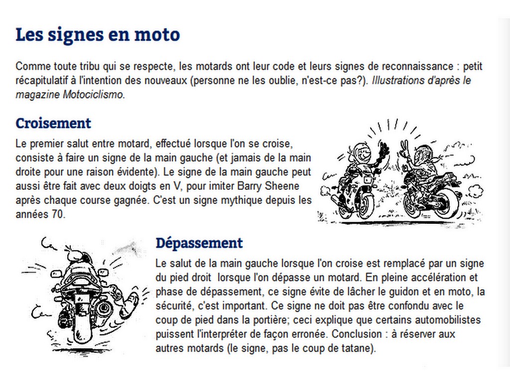 Les signes en moto