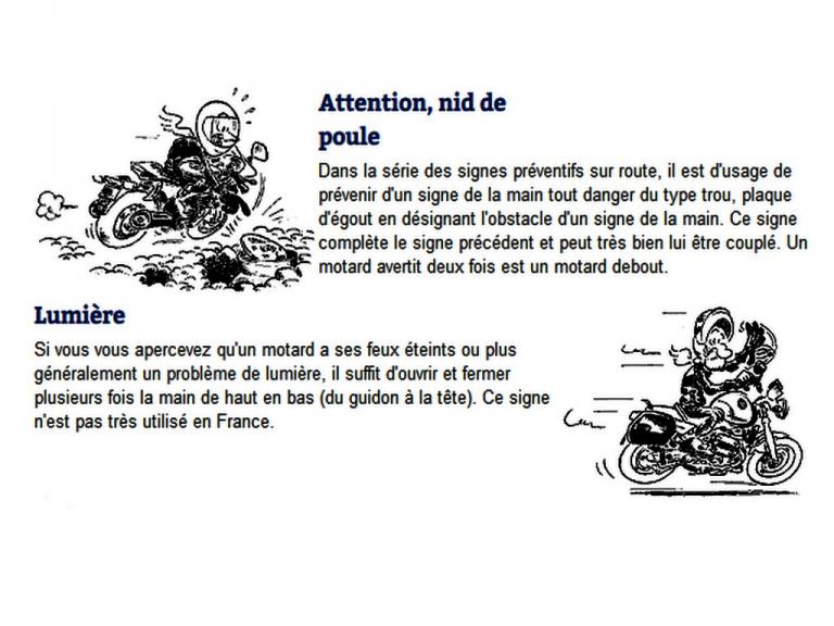 Les signes en moto